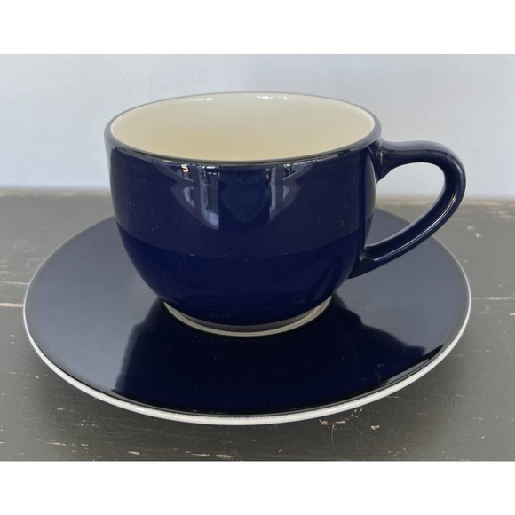 Pagnossin Colbalt Blue/White Coffee Tea Cup & Saucer Italy Ironstone Treviso - Picture 1 of 9